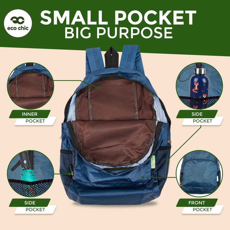 ECO CHIC Hiking Lightweight Packable Backpack - Foldable Daypack for Travel & Hiking & Outdoor Adventures - Waterproof Backpack from Recycled Materials (Ditsy Black)