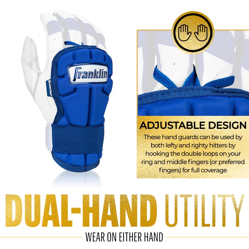 Franklin Sports Baseball Hand + Wrist Guard - PRT LG Series Adult Hand + Wrist Protector for Batting - Protective Shield - Righty + Lefty Hitters - Royal - One Size - Adult