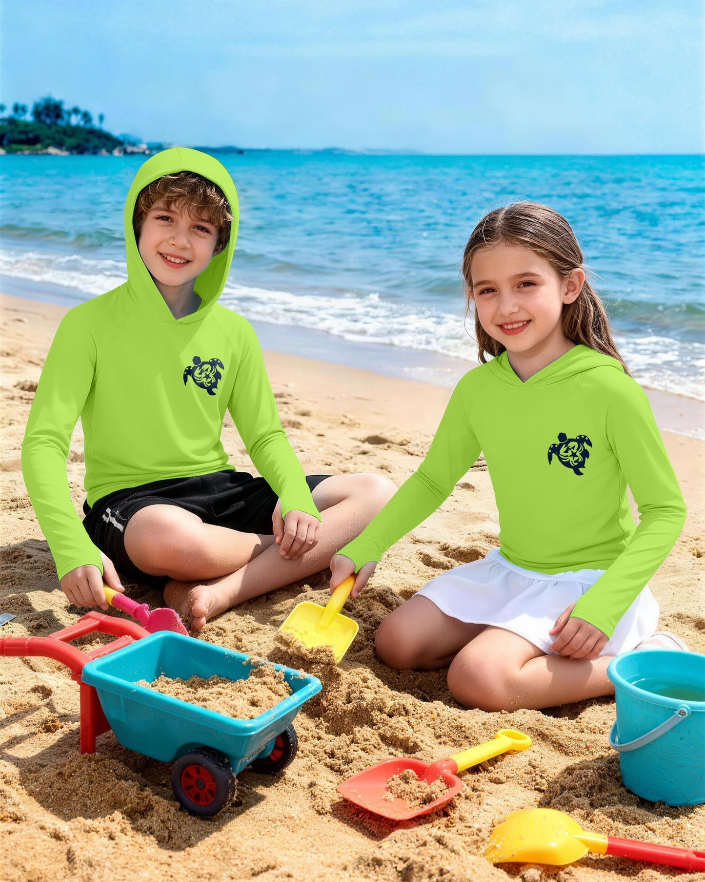 DRONIRING Boys Rash Guard Swim Hoodie, UPF 50+ UV Sun Protection Long Sleeve Fishing Shirt, Kids Youth SPF Water Shirts