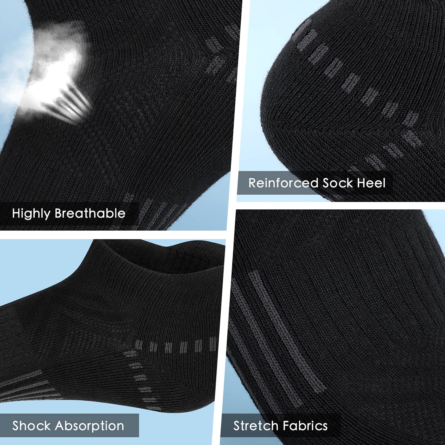 Airacker Ankle Athletic Running Socks Cushioned Breathable Low Cut Sports Tab Socks for Men and Women (6 Pairs)