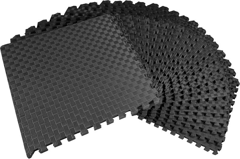 BalanceFrom Puzzle Exercise Mat - 1" Thick EVA Interlocking Foam Tiles for Home Gym | Black, 24" x 24" (72 Sq Ft, 18 Tiles)