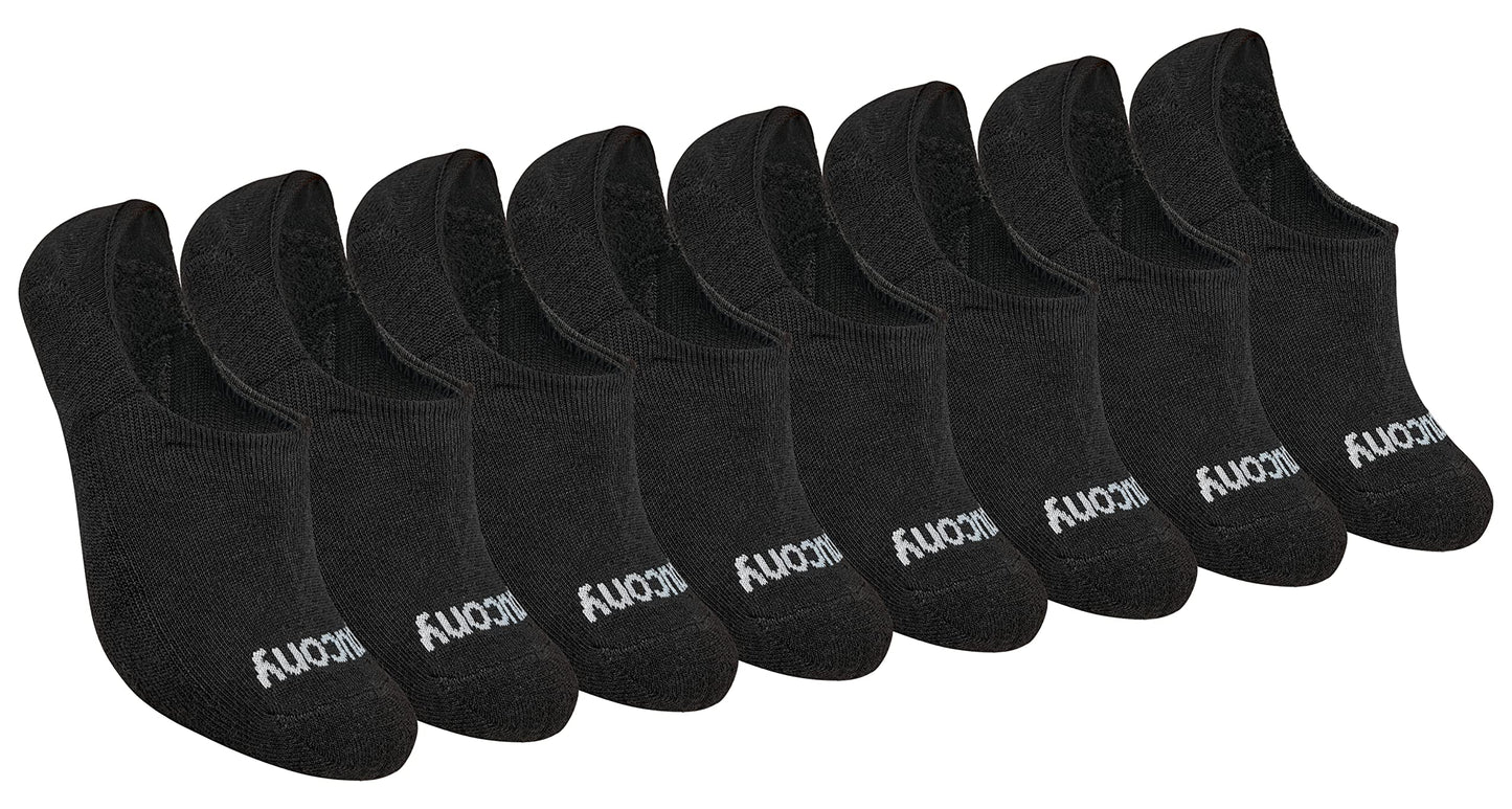Saucony Women's Performance 8, 16 Pairs No Show Cushioned Invisible Liner Socks, S-L, Black Basic (8 Pairs), Small