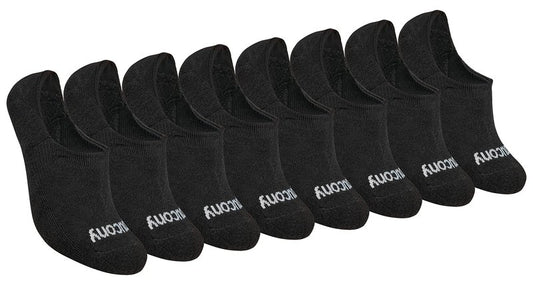 Saucony Women's Performance 8, 16 Pairs No Show Cushioned Invisible Liner Socks, S-L, Black Basic (8 Pairs), Small