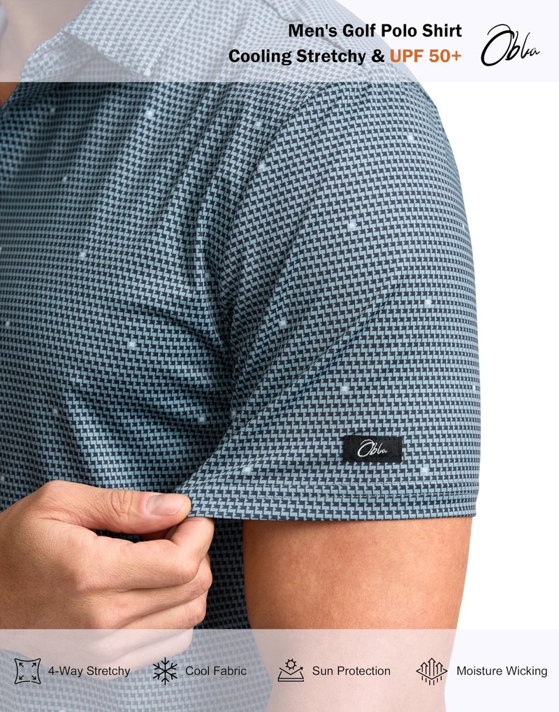 Obla Mens Golf Polo Shirts Short Sleeve Dry Fit Performance Moisture Wicking Casual Print Collared Golf Shirts for Men(Gray Flag_M)