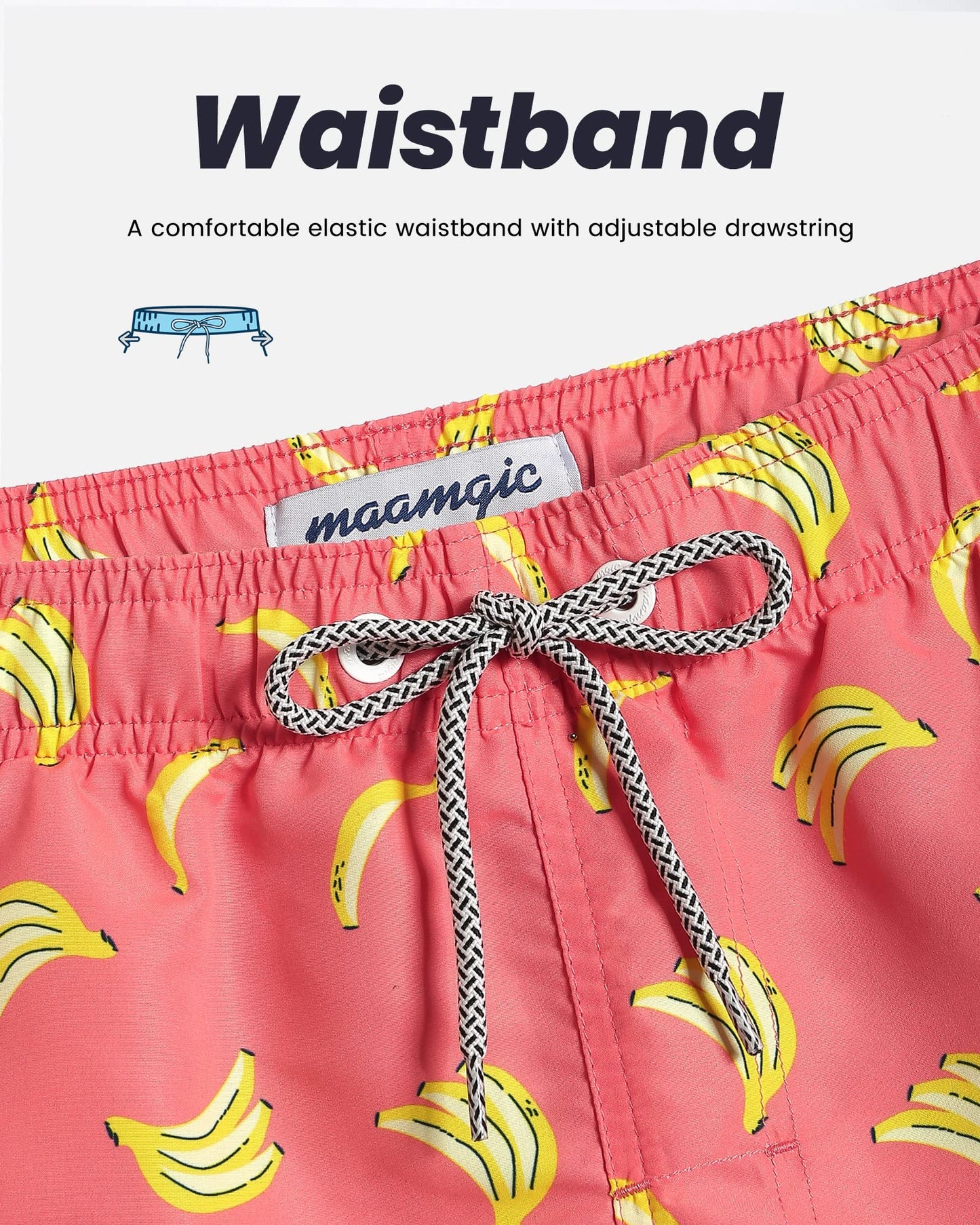 maamgic Mens Swim Trunks Quick Dry Swim Shorts with Mesh Lining Funny Swimwear Bathing Suits 7inch Banana Large