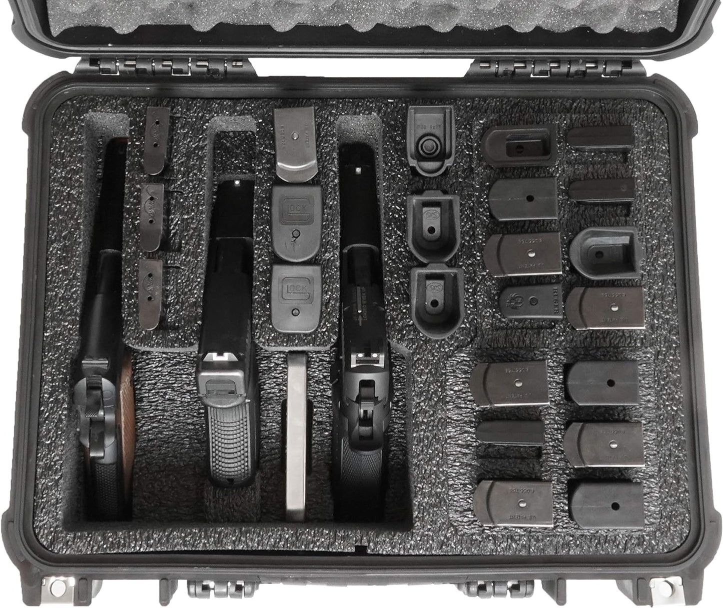 Case Club Waterproof Gun Case - Pre-Cut for 3 Pistols & 23 Magazines | Silica Gel Included