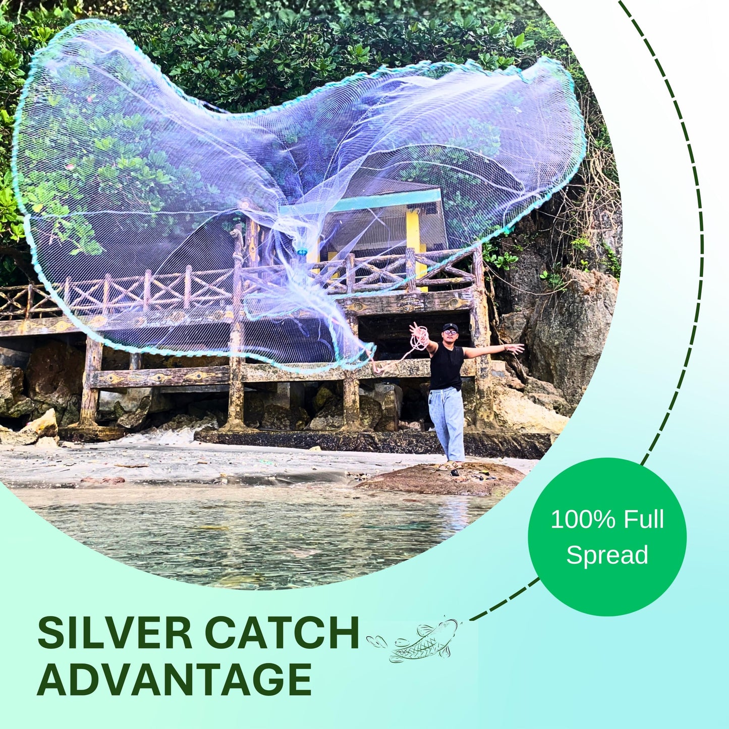 Silver Catch Cast Nets 5ft Radius|1/2 Inch Mesh for Fishing with Chain Bottom, Salt Water Casting Fishing Net Gear, Easy Throw Nets Fishing Bait in 4.5ft-10ft Radius|3/8",1/2",1" Mesh - Elite Series
