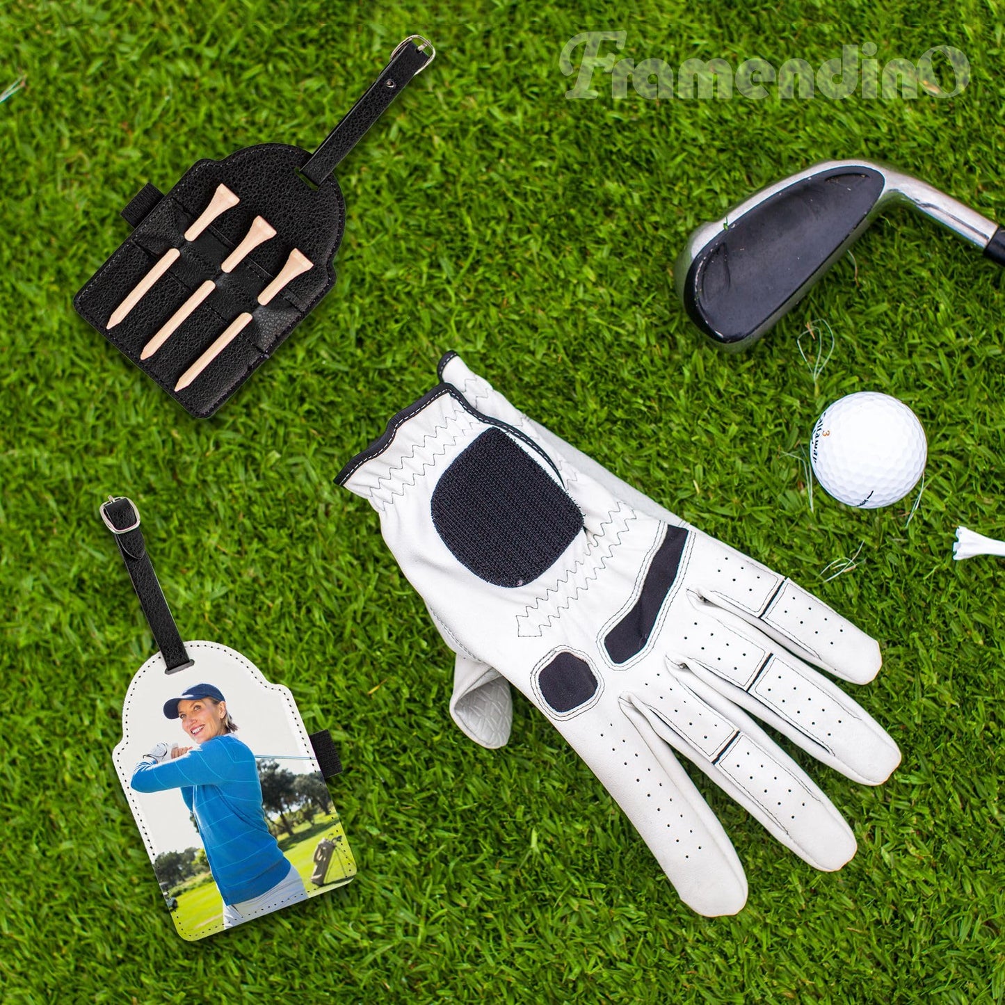 Framendino, 4 Pack Sublimation Blank Golf Tee Holders with Tees Pu Leather Ball Storage Bag for DIY Heat Transfer
