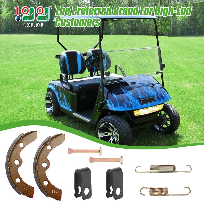 10L0L Golf Cart Brake Shoes & Brake Spring Kit for Club Car DS 1995-up, Precedent 2004-up, EZGO 1986.5-1995, Yamaha G1 1982-up, G2 G8 G9 - Replace OEM 1018232-01 23364G1 27249G01