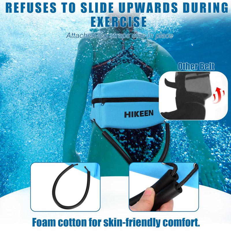 Hikeen Swim Belt for Adults,Water Aerobics Equipment with Fixing Straps and Zipped Pocket,Adults Pool Exercise Equipment for Pool Exercises and Workouts (Blue)