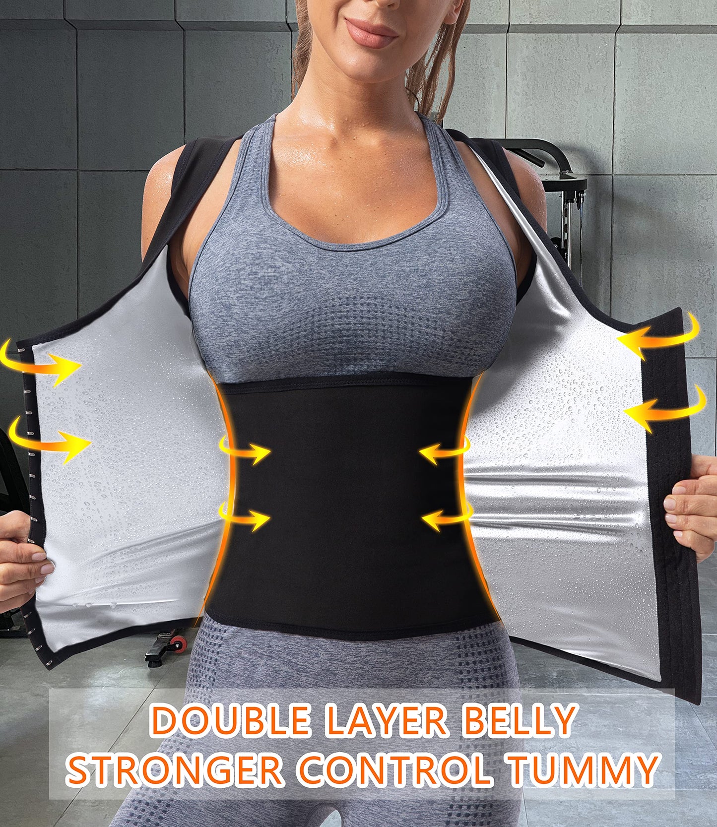 Women Sauna Vest Sweat Tank Top Waist Trainer Workout Slimming Shirt Compression Top Heat Trapping Suit Gym Sauna Jacket Exercise Bodyshaper Girdle Corset(TBH2003-07-XXL)