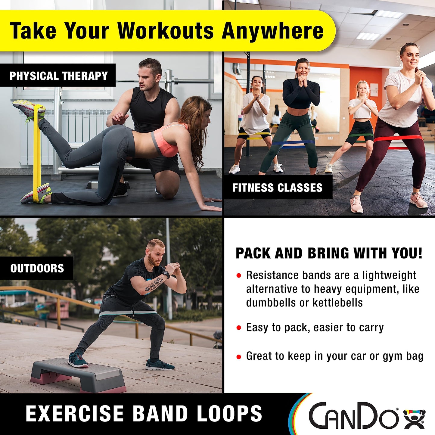 CanDo Resistance Exercise Band Loops, 5pc Set (X-Light - X-Heavy) 30 inch, for Workouts, Exercise, Yoga, Training at Home or Gym, Durable Latex Fitness Bands