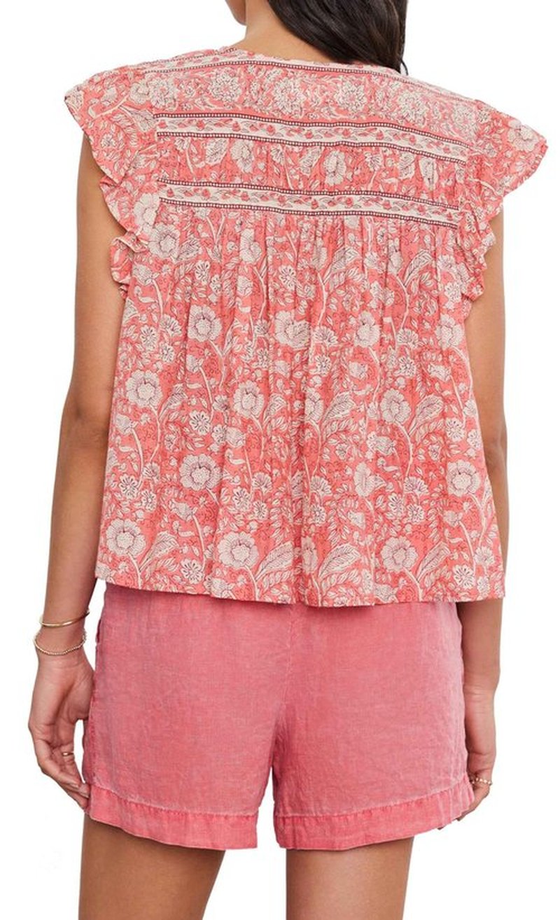 Velvet by Graham and Spencer Women's Kenzie Printed Voile Top, Rouge, XL