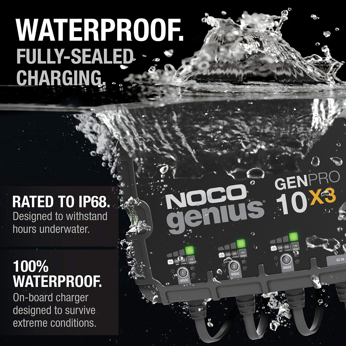 NOCO Genius GENPRO10X3, 3-Bank, 30A (10A/Bank) Smart Marine Battery Charger, 12V Waterproof Onboard Boat Charger, Battery Maintainer and Desulfator for AGM, Lithium (LiFePO4) and Deep-Cycle Batteries