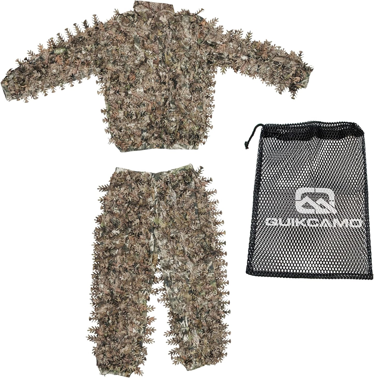 QuikCamo 3D Leafy Camo Ghillie Suit - Breathable Mesh for Turkey Hunting | Snaps & Zippered Pockets