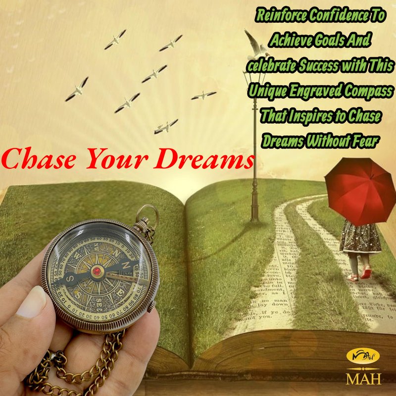 True North Compass – Go Confidently in the Direction of Your Dreams – Embossed Brass Compass – Graduation, Confirmation, Birthday, Motivational Gift for Him, Her, Students, Boys, Girls, High School