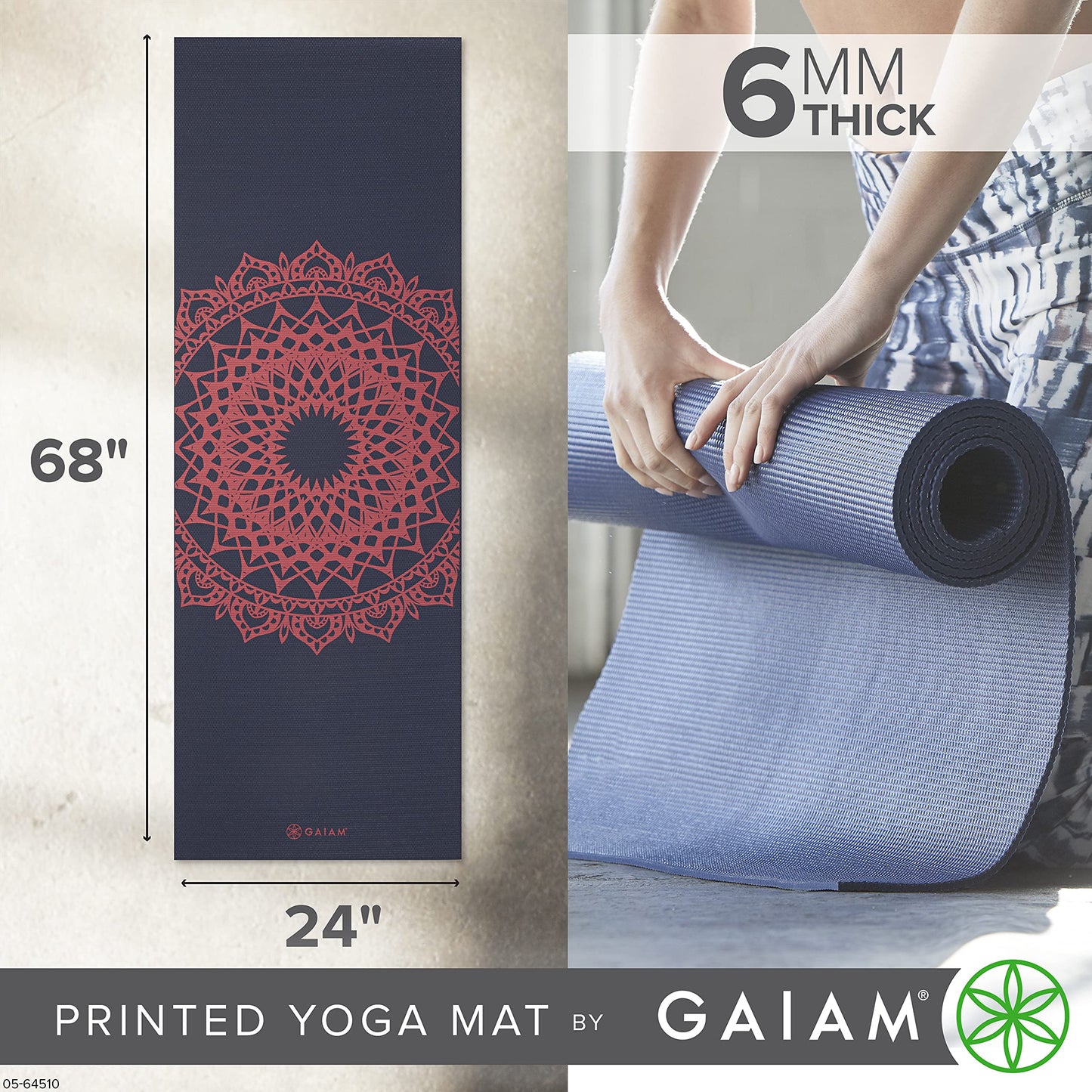 Gaiam Premium Yoga Mat, 6mm Thick Print Mat (Pink Marrakesh)
