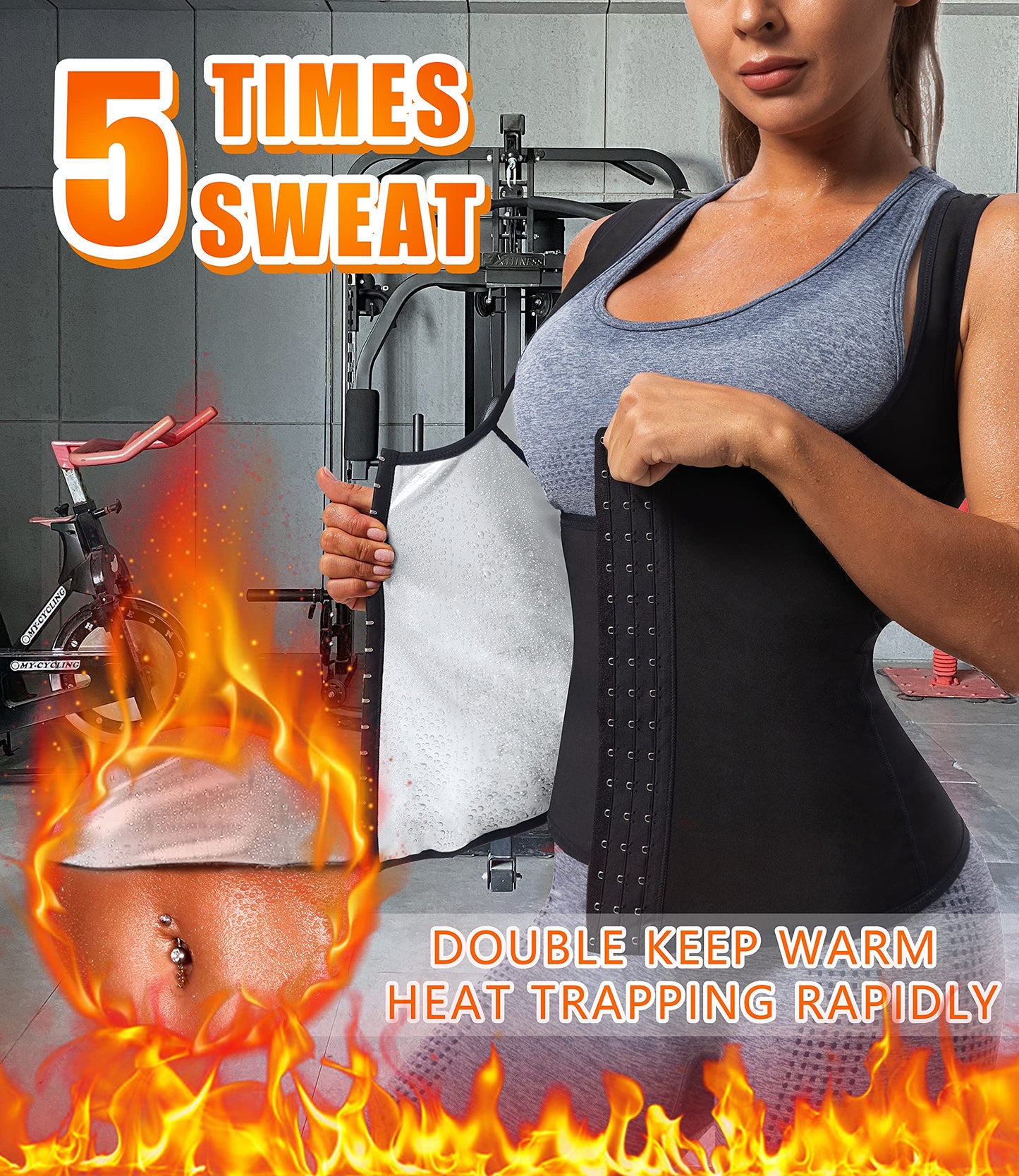 Women Sauna Vest Sweat Tank Top Waist Trainer Workout Slimming Shirt Compression Top Heat Trapping Suit Gym Sauna Jacket Exercise Bodyshaper Girdle Corset(TBH2003-07-XXL)