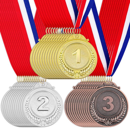 36 Pieces Award Medals 1st 2nd 3rd (Gold, Silver, Bronze) Metal Style Winner with Neck Ribbon, 2 Inches