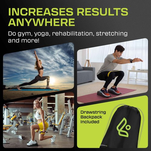 Squat Wedge Block Pair - Non Slip Squat Wedges & Ramp for Exercise, Home Gym, Weight Lifting & Yoga - Calf Stretcher Slant Board to Elevate Heels, Improve Ankle Mobility, Backpack Included for Storage