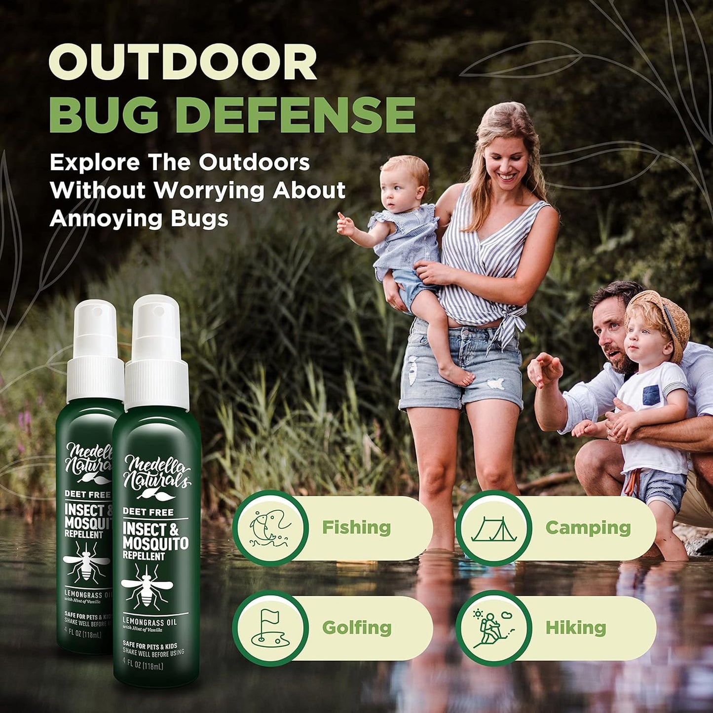 Deet-Free Insect & Mosquito Repellent | Natural Lemongrass Oil Spray - Safe for Kids & Pets, 4 oz (Pack of 2)