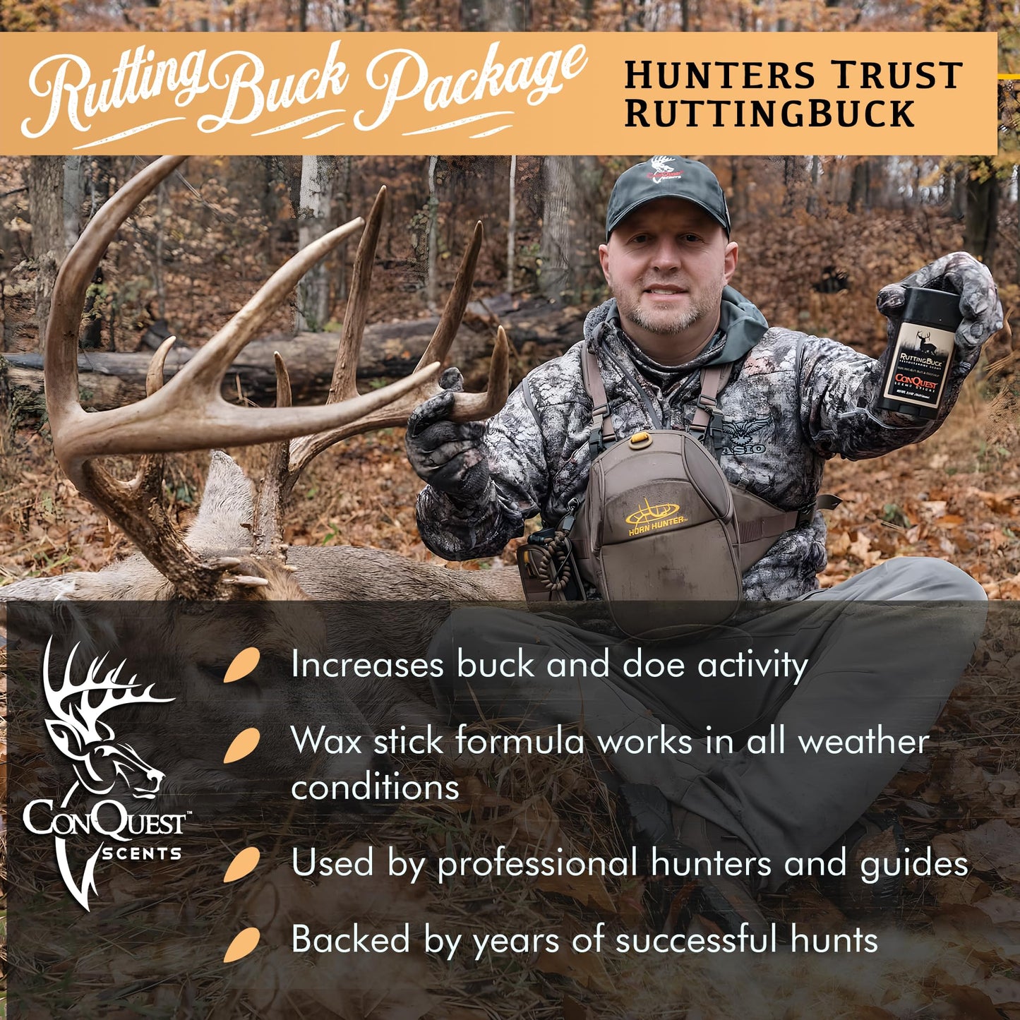 ConQuest Scents RuttingBuck Package – RuttingBuck & EverCalm Deer Herd Scent Stick, Deer Attractant & Calming Scent, All-Season Hunting Wax Sticks, 2.5 oz