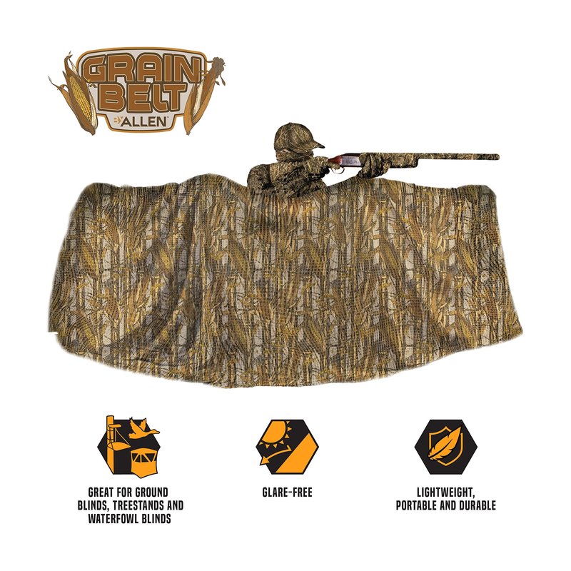 Allen Company Vanish Camo Burlap, Glare-Free Hunting Blind Material, 12' L x 54" W, Natural & Grain Belt