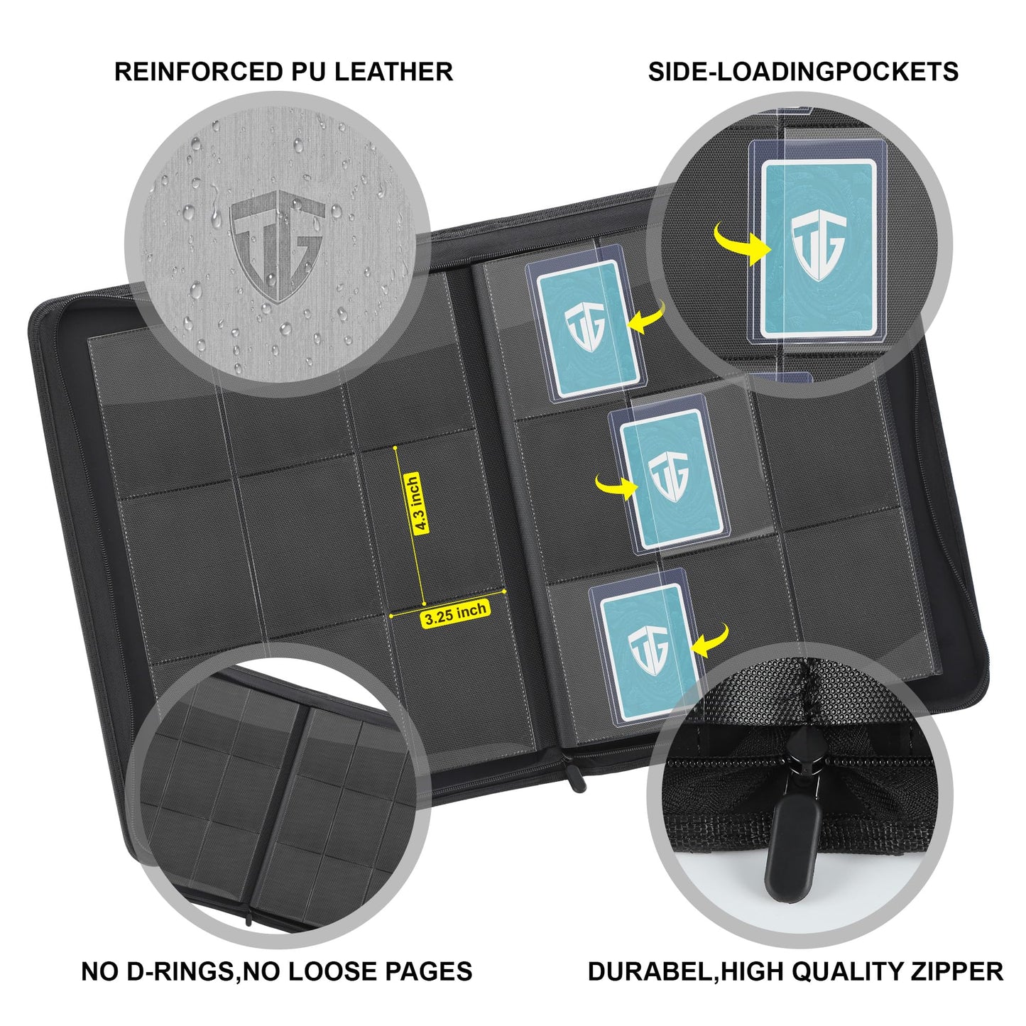 TCGUARD Toploader Binder,Holds 216 Toploaders,9 Pocket Top Loader Binder with Sleeves for 3"x4" Rigid Toploaders Hard Cases,Top loader Binders for TCG, MTG Card Binder, Trading Cards Binder(Grey)