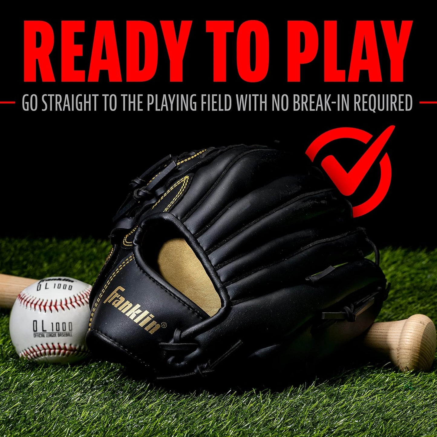 Franklin Sports Field Master Baseball & Softball Glove - Adult & Youth Mitts | Right Hand Throw, Versatile Fit