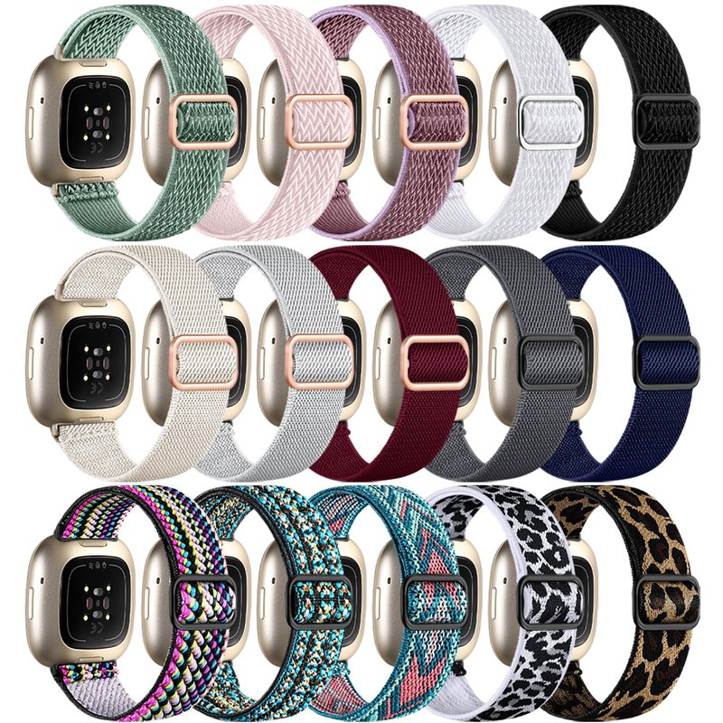 Adorve Compatible with Fitbit Sense Bands/Sense 2/Versa 3/Versa 4 Bands for Women Men, Adjustable Breathable Elastic Nylon Solo Loop Replacement Straps for Fitbit Versa Sense Accessories