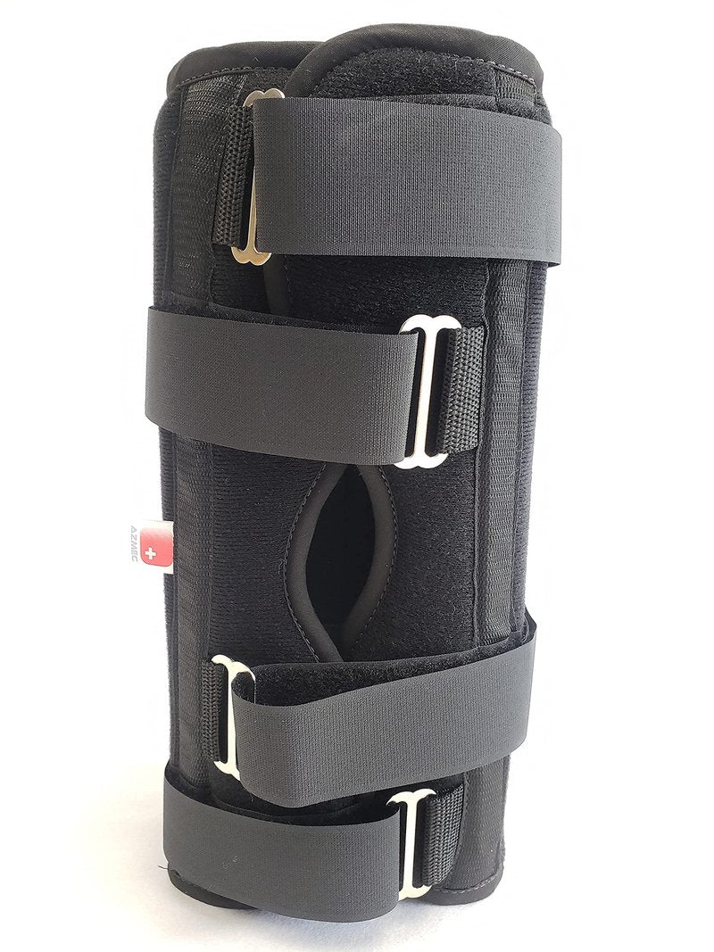 Azmec Straight Leg Brace Tri-Panel Orthopedic Knee Immobilizer 12" Long Adjustable Side Panels Knee Splint – Lightweight Universal Leg Brace for Teenager, Women and Men - Black