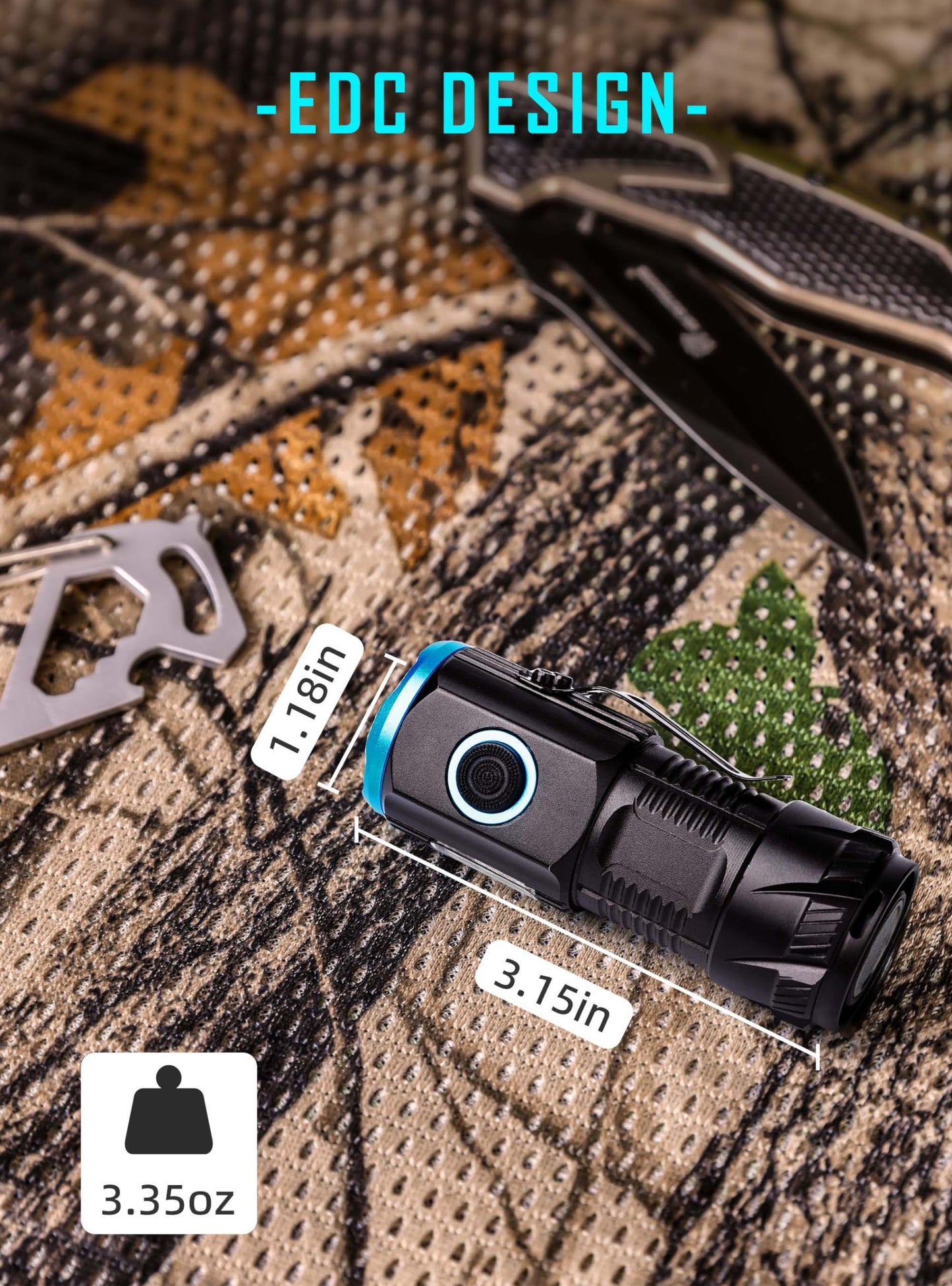 lexall Small Flashlight, 1200 High Lumens, USB Rechargeable Compact LED Flashlight with Clip, Mini Pocket EDC Flashlight with Unique Tail Design