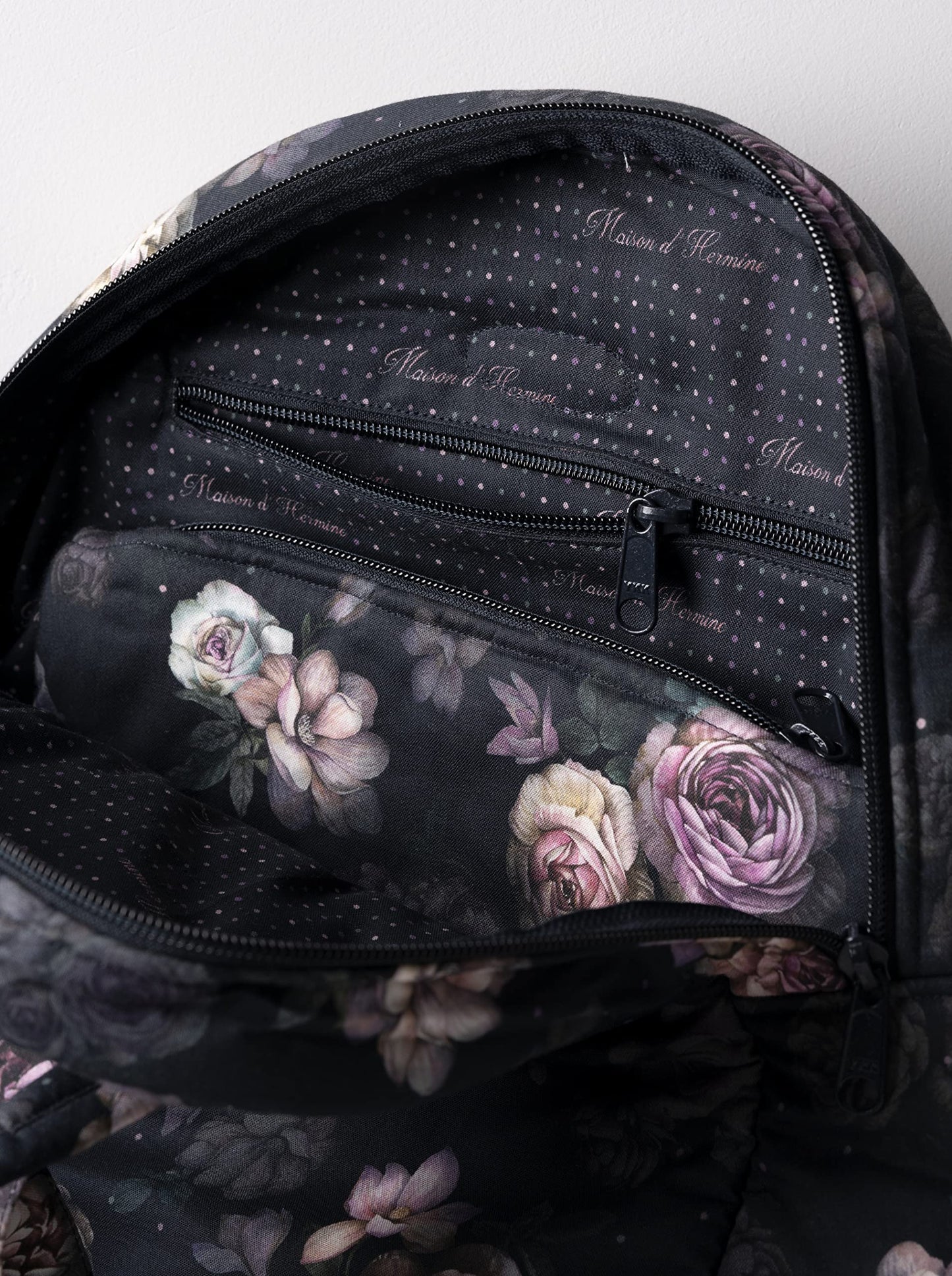 Maison d' Hermine Backpack for Women Men Cotton Shoulder Multipurpose Rucksack with Small Pouch Lightweight Multi Pocket Bag for Travel Work Beach Perfect for Spring Summer (Moody Florals)