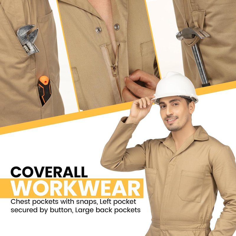 Men’s Twill Coverall - Relaxed Fit Long Sleeve Utility Work Wear | Durable & Comfortable