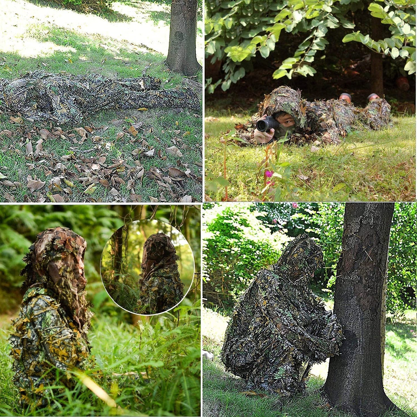 Monfasye Ghillie Suit, 3D Leafy Camo Hunting Suits Breathable Woodland Gillies Costume Jungle Clothing (XL/XXL)