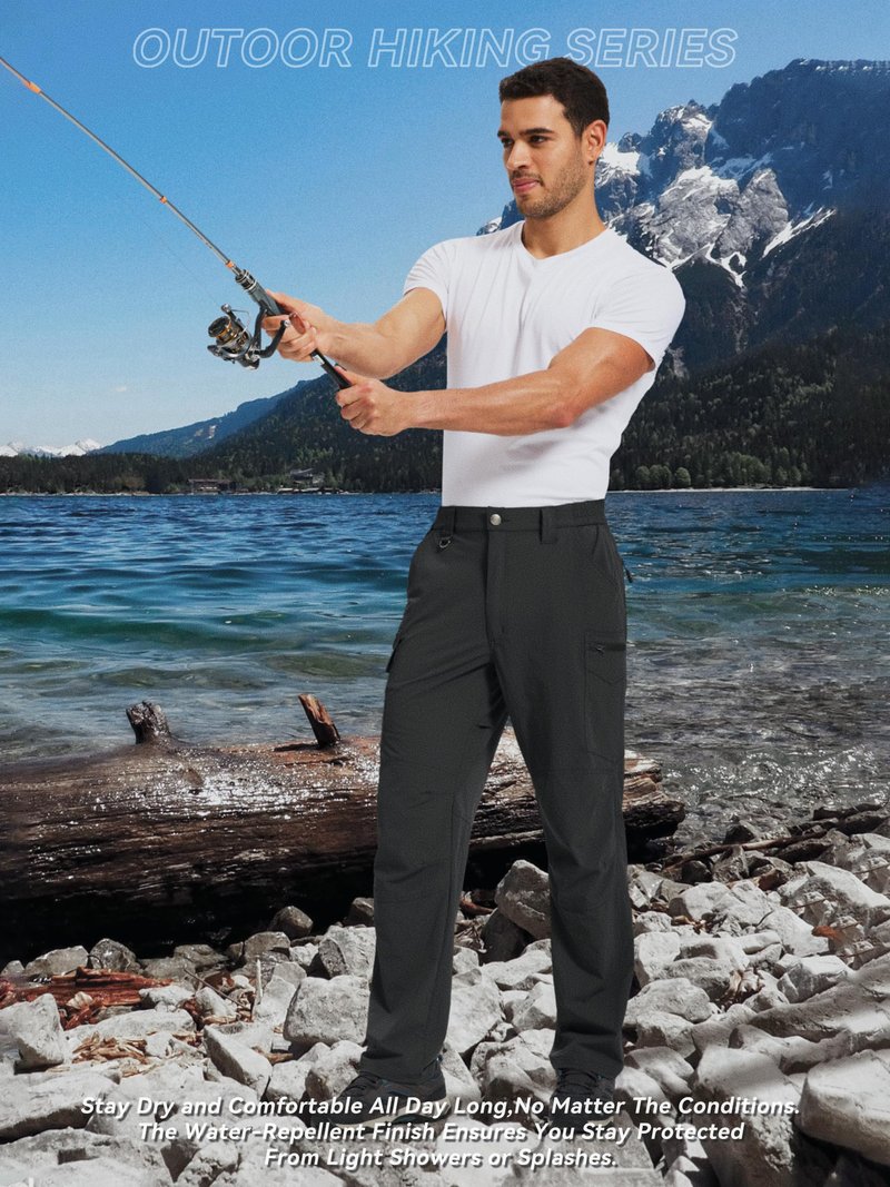 Men's Lightweight Hiking Pants Water Resistant Quick Dry Breathable Stretch Outdoor Travel Camping Fishing Cargo Work Pants with 6 Pockets Black 32Wx30L