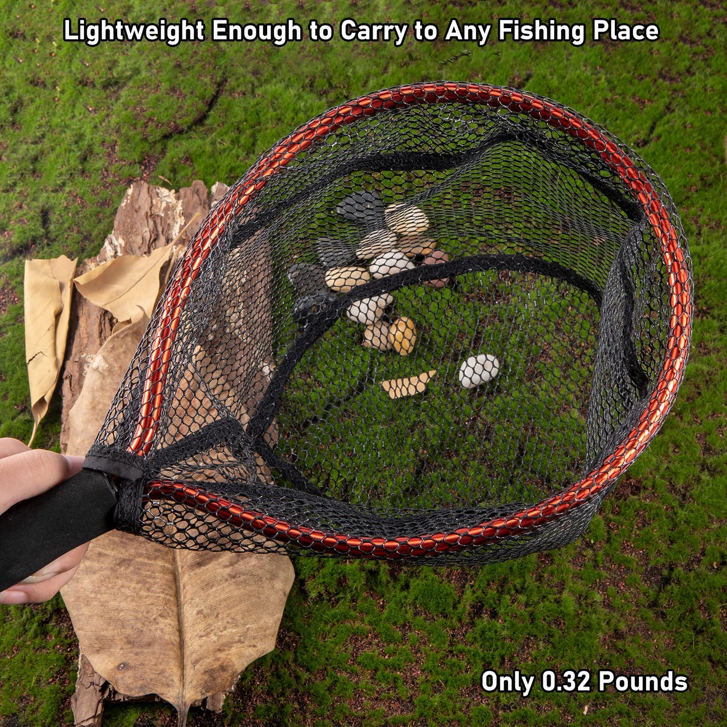 Alwonder Fly Fishing Net with EVA Handle, Fishing Landing Nets CNC Aluminum Alloy Frame, Rubber Coated Mesh Trout Net Kayak Nets for Trout Crappie Bass Sunfish Bulegill Panfish - Red