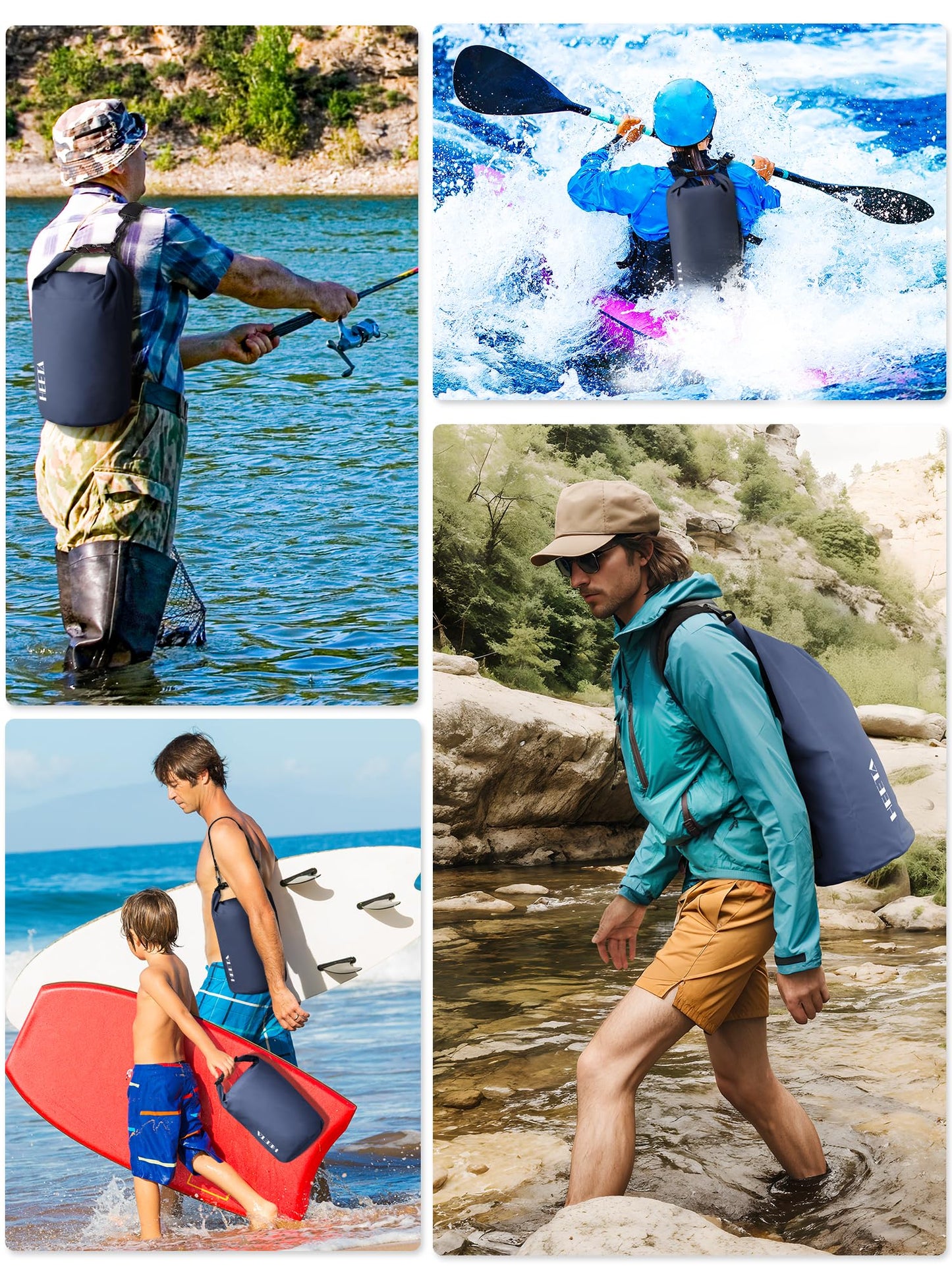 HEETA Waterproof Dry Bag for Women Men, Roll Top Lightweight Dry Storage Bag Backpack with Emergency Whistle for Travel, Kayaking, Boating, Camping, Beach, Cruise Ship Essentials (Dark Blue, 30L)