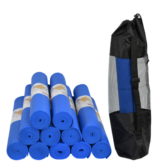 Hello Fit Kids Yoga Mats With Carrying Bags, 60" x 24" Exercise Mats, 4mm Non Slip Yoga Mat for Boys and Girls, Easy to Clean Kid's Workout Mat for Schools and Classrooms, 12 Pack, Dark Blue