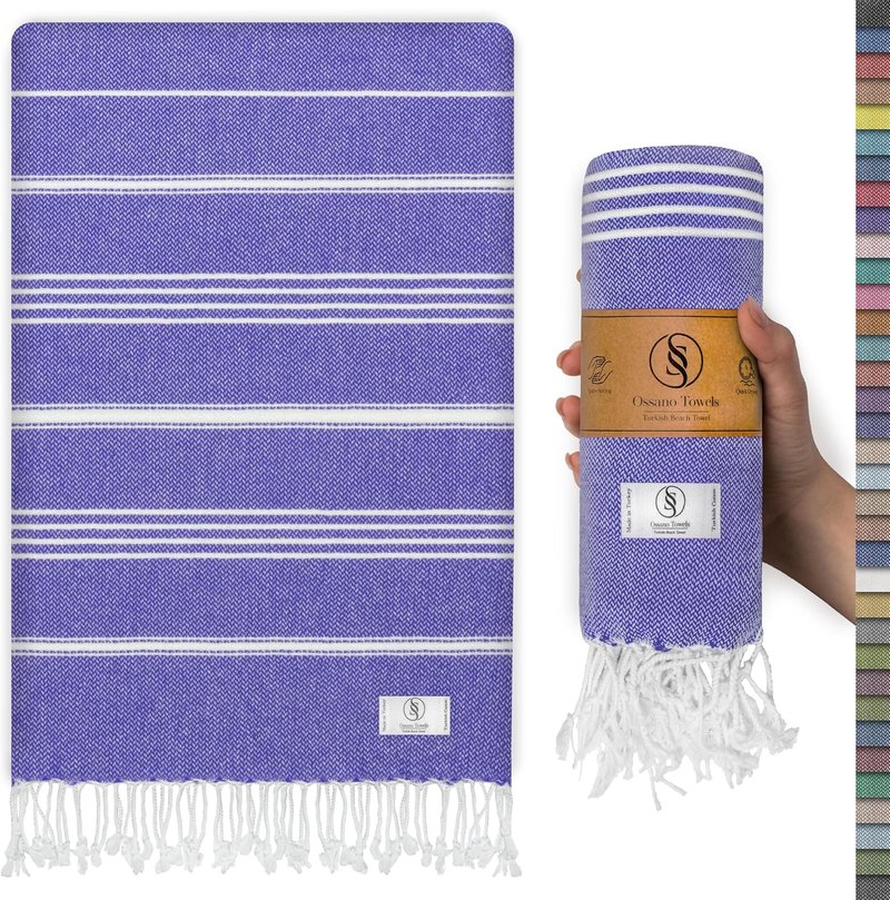 Turkish Beach Towel - Compact & Soft Extra Large (39" x 71") | Quick Dry, Versatile Yoga Mat, Picnic Blanket, Bath Towel - Purple