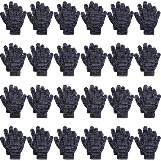 Cooraby 24 Pairs Kids Gloves Winter Magic Gloves Warm Knitted Stretchy Full Fingers Gloves (Black and gray, 6-11 Years)