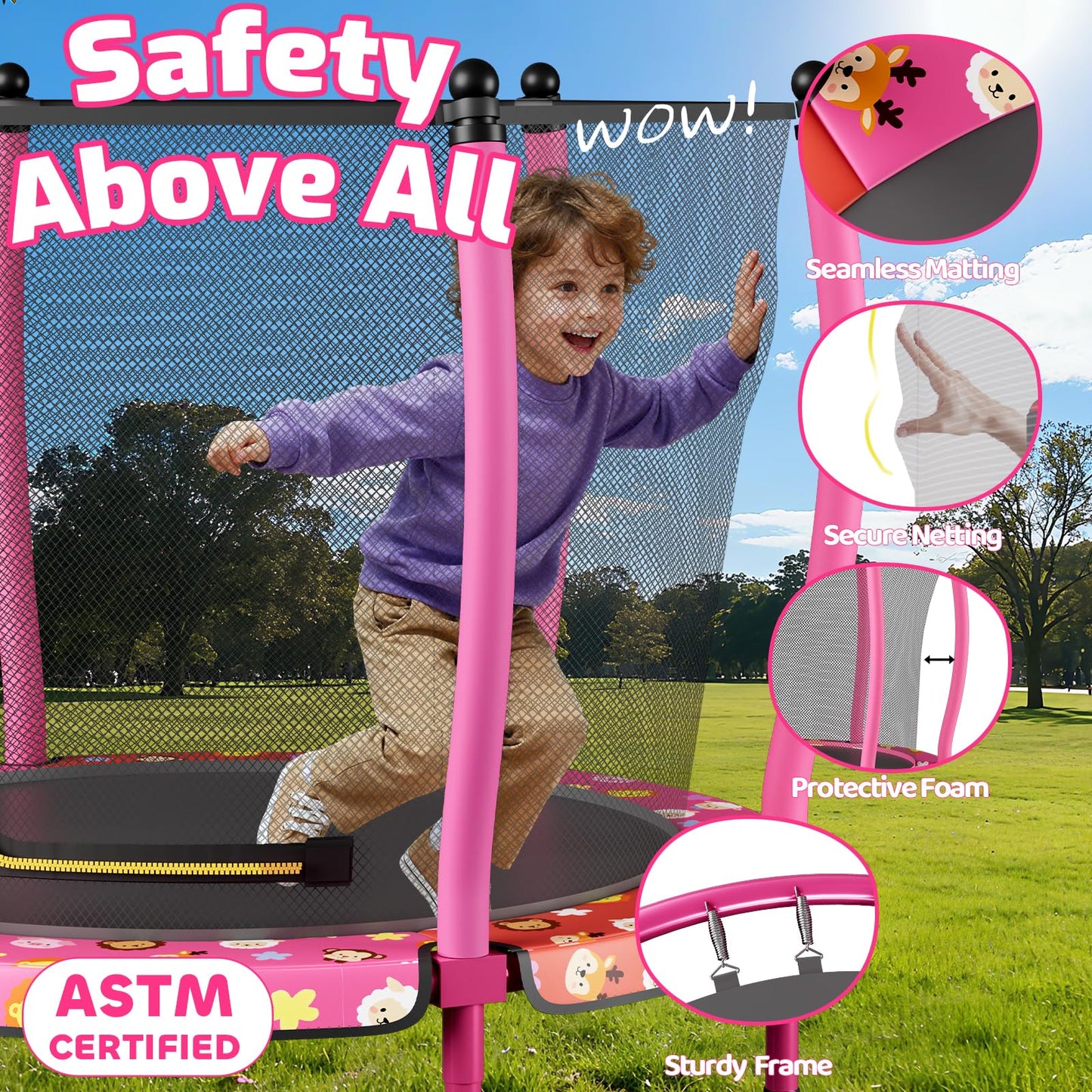 ZCMHAXJ 55" Trampoline for Kids, 440lbs Capacity Indoor & Outdoor Toddler Trampoline, Gifts for Boys & Girls (Animal)