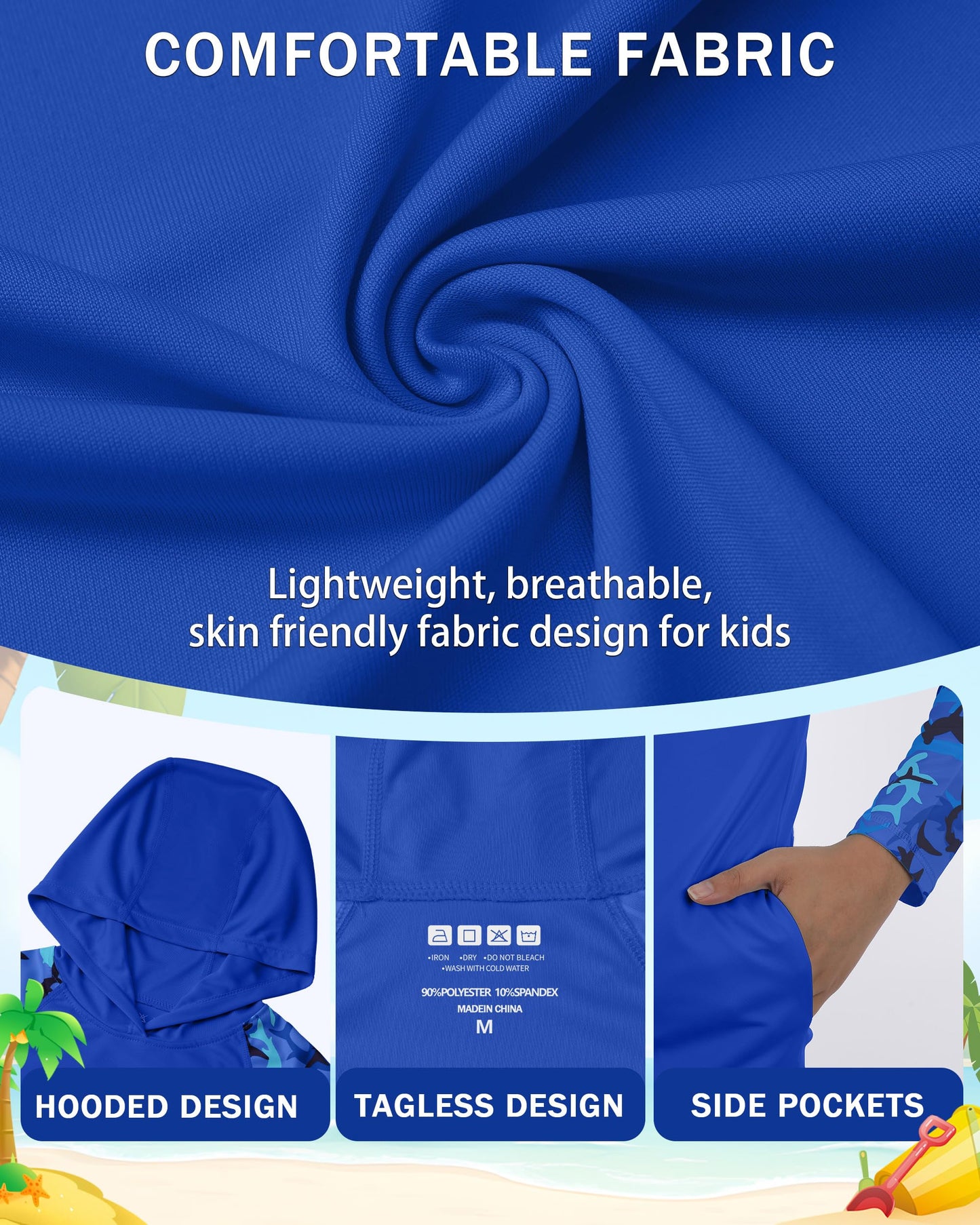 DRONIRING Boys Rash Guard Swim Hoodie, UPF 50+ UV Sun Protection Long Sleeve Fishing Shirt, Kids Youth SPF Water Shirts