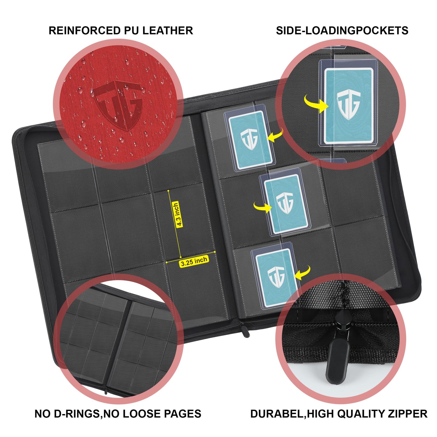 Toploader Binder,Holds 216 Toploaders,9 Pocket Top Loader Binder with Sleeves for 3"x4" Rigid Toploaders Hard Cases,Top loader Binders for TCG, MTG Card Binder, Trading Cards Binder (RED)