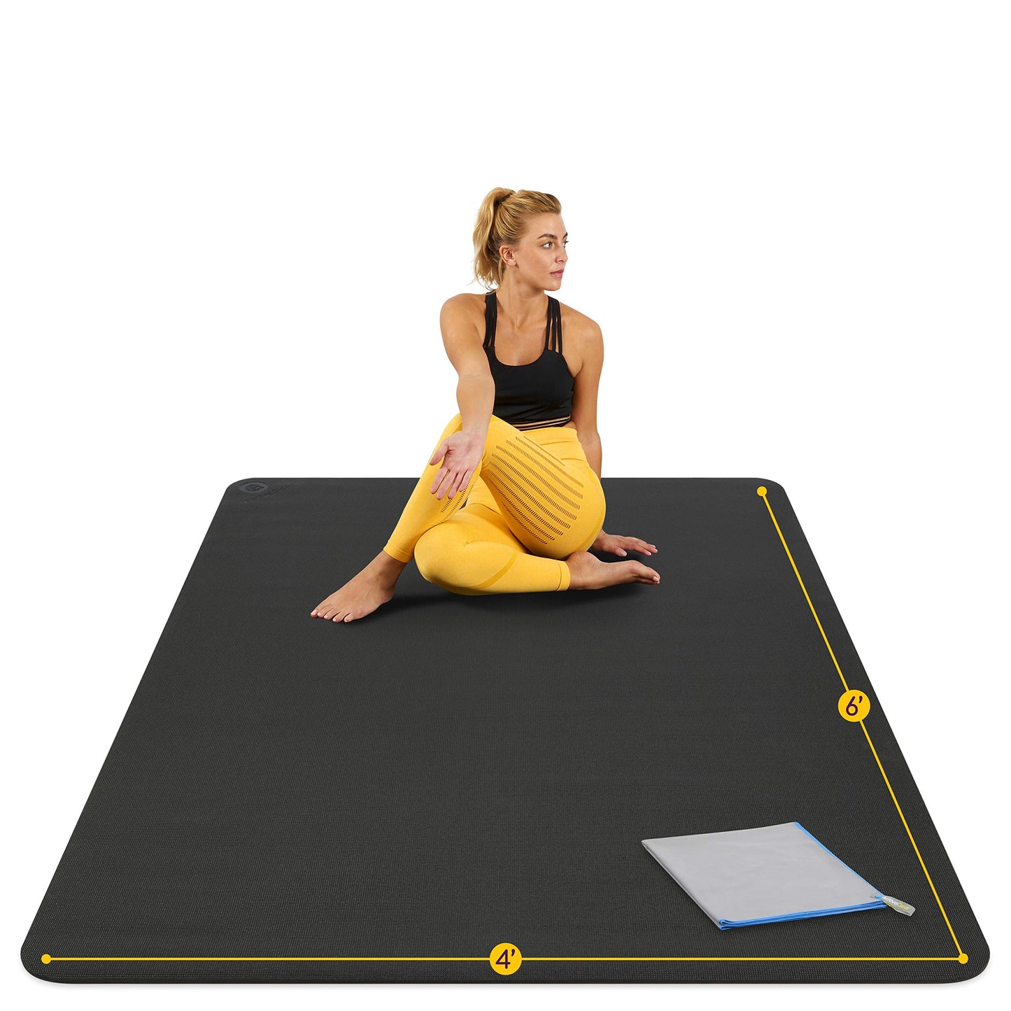 ActiveGear Large Yoga Mat 6 x 6 ft - 8mm Extra Thick, Durable, Comfortable, Non-Slip & Odorless Premium Square Yoga and Pilates Mat for Home Gym - Black