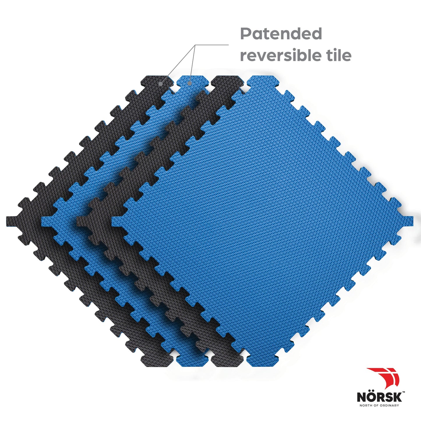 Norsk Reversible Gym Exercise Mats 3/4" Thick EVA Interlocking Foam Tiles, Perfect Gym Flooring for Home Gym, 40 Tiles & 80 Trim Pieces, 160 Sq. Ft. Reversible, Dazzling Blue/Black