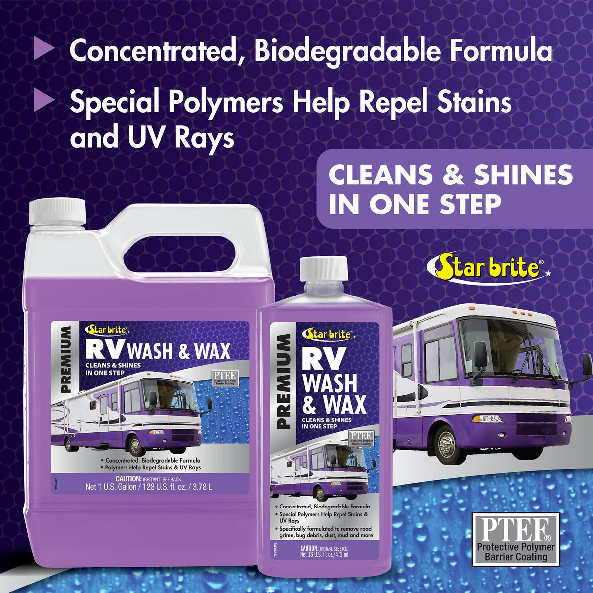 STAR BRITE RV Wash & Wax - Concentrated Cleaner - Cleans & Shines in One Easy Step + Repels Future Stains & Protects from UV Damage 128 Oz (71500)