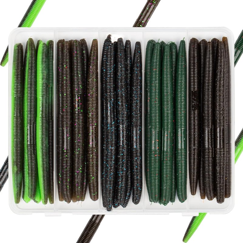 Senko Worms Kit - 30/50/78/100 Pcs Soft Plastic Fishing Lures | 4"/5" Salt-Impregnated for Bass Fishing
