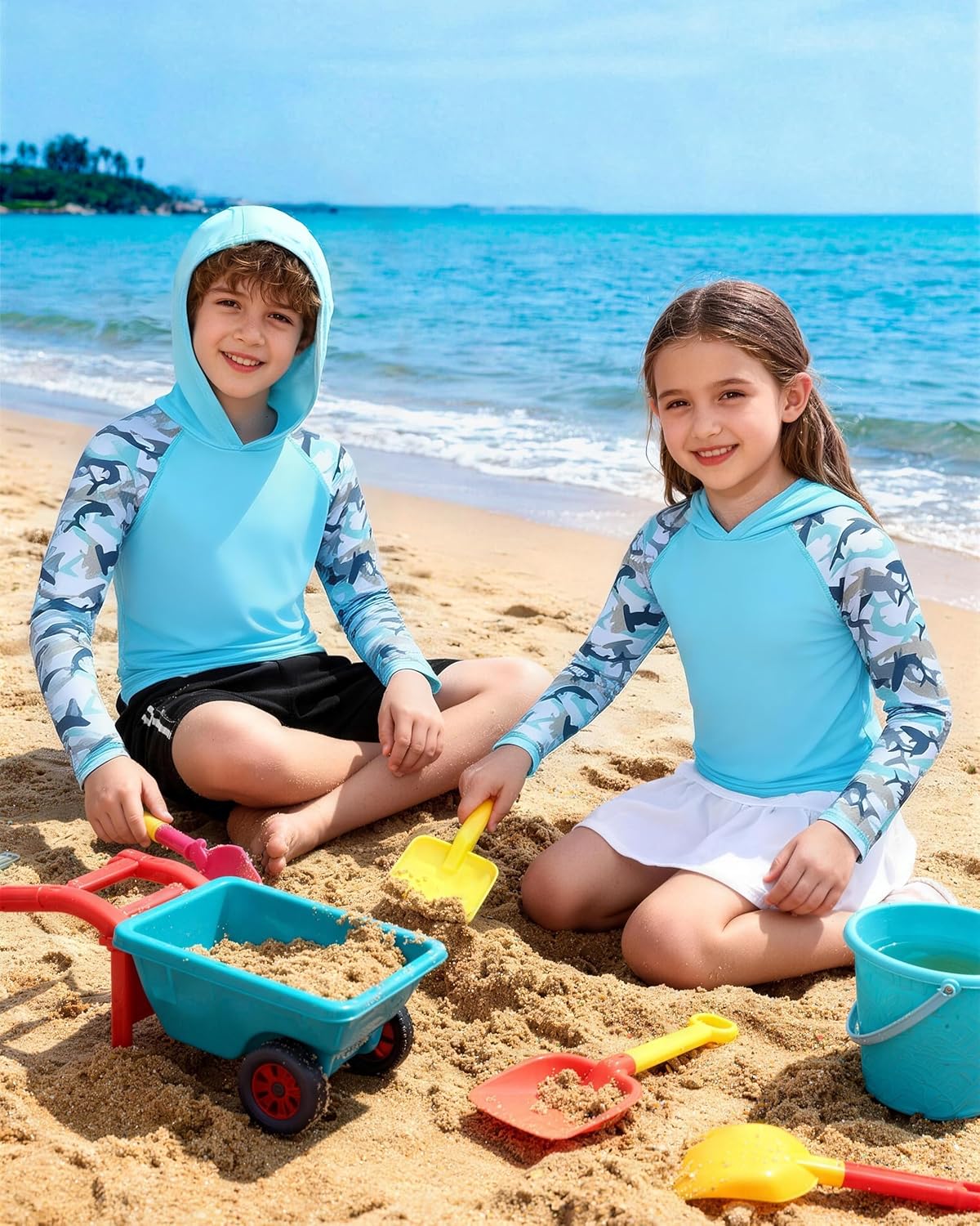 Boys Rash Guard Swim Hoodie - UPF 50+ UV Sun Protection Long Sleeve Fishing Shirt | Kids Youth SPF Water Shirt
