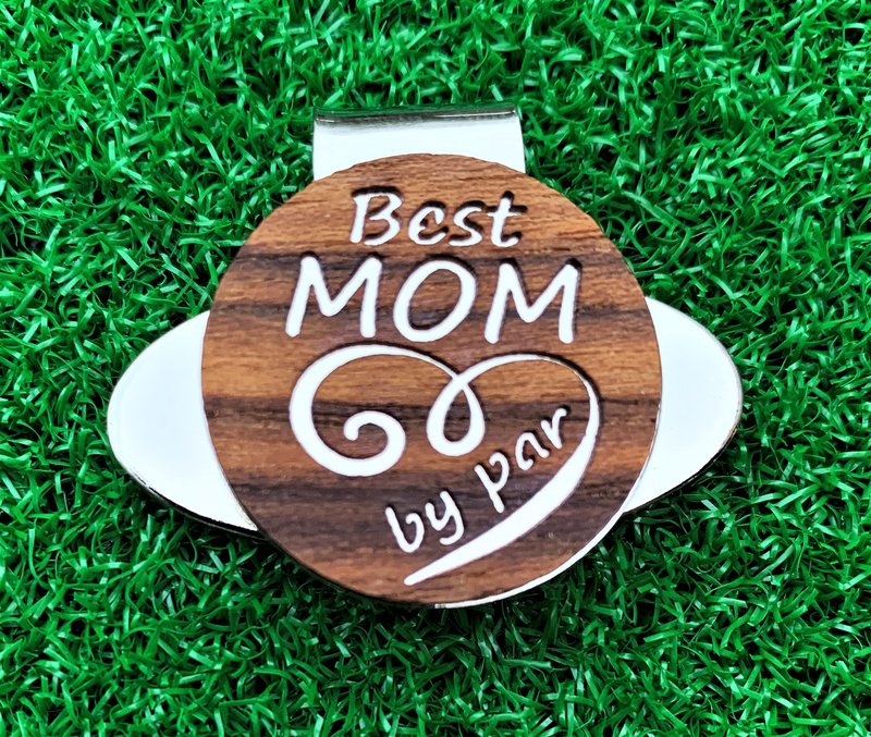 The Quintessential Hostess Best Mom By Par Engraved Golf Hat Clip and Ball Marker Teak Wood Personalized